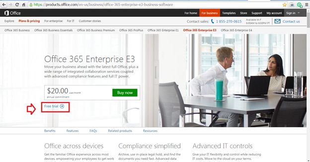 Click Free trial link